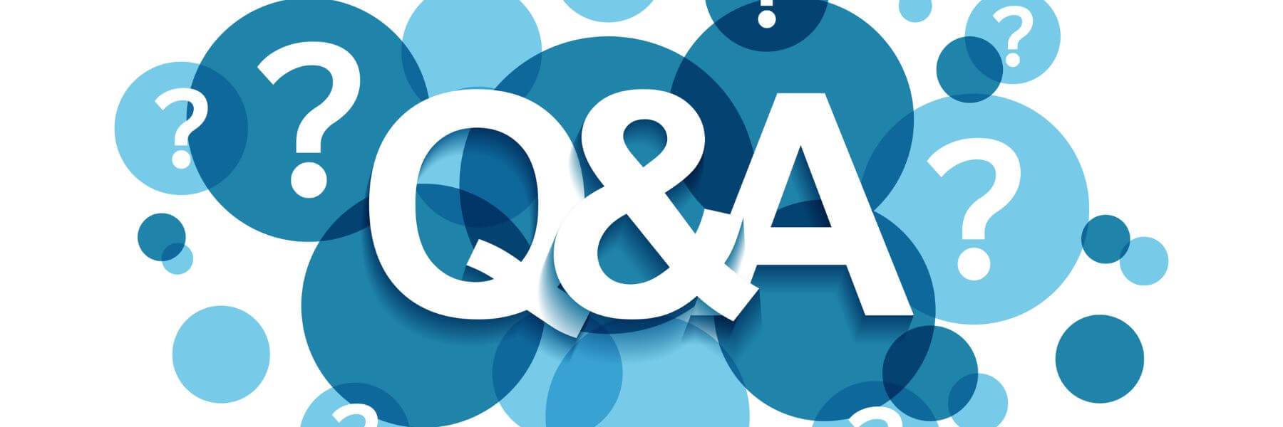 Q&A text over question marks and bubbles